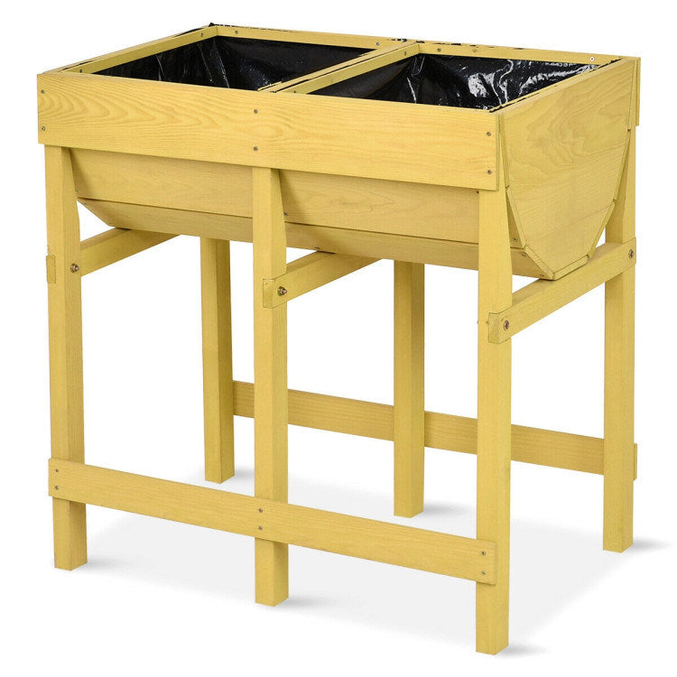 Raised Wooden Planter Vegetable Flower Bed with Liner Doba